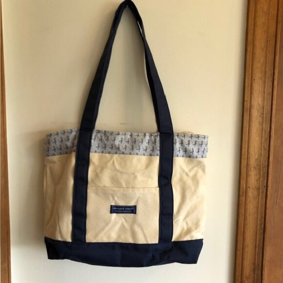 VINEYARD VINES Classic Canvas Uncle Sam Tote Bag Blue & White 17" - Picture 4 of 16